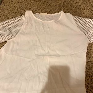White Mesh sleeve short sleeve blouse